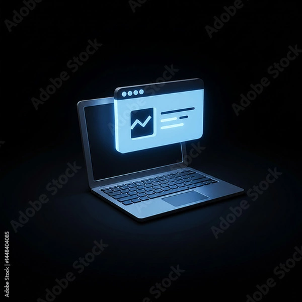 Fototapeta Futuristic website emerging from laptop screen in dark environment