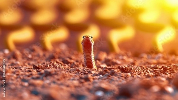 Obraz Curious Snake Emerging from Soil Under Warm Sunlight