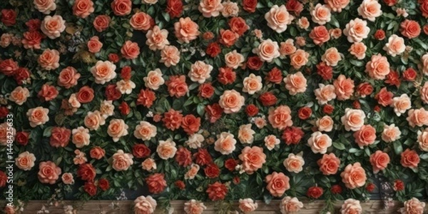 Fototapeta Elegant vintage artificial flower wall backdrop  Perfect for events & photoshoots ,  close-up,  backdrop