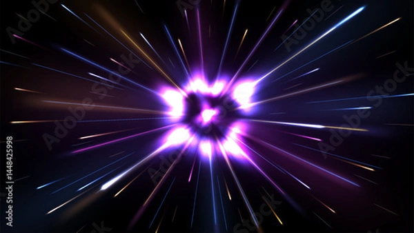 Fototapeta Violet Rays Zoom in Motion Effect, Speed Light Color Trails, Vector Illustration