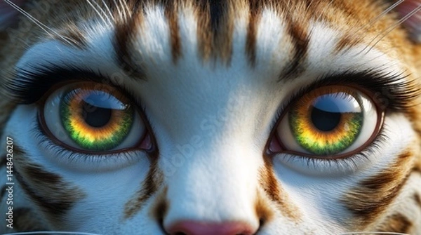 Obraz Close-up of wild cat eyes with vibrant green and amber colors and detailed fur texture