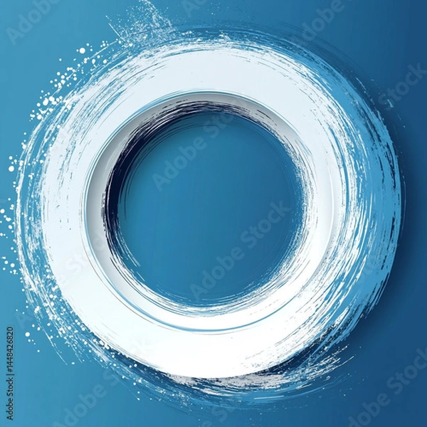 Fototapeta A metallic blue circular ring with a glossy, reflective surface, set against a clean white background. Its smooth gradient gives it a sleek and modern aesthetic.