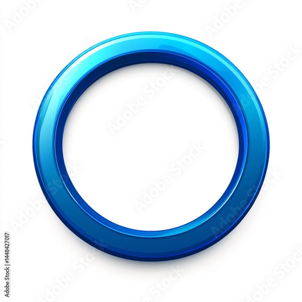 Fototapeta A metallic blue circular ring with a glossy, reflective surface, set against a clean white background. Its smooth gradient gives it a sleek and modern aesthetic.