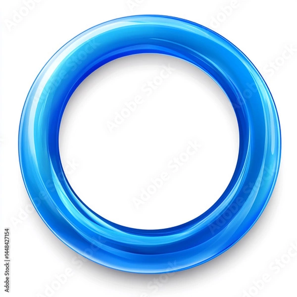 Fototapeta A metallic blue circular ring with a glossy, reflective surface, set against a clean white background. Its smooth gradient gives it a sleek and modern aesthetic.
