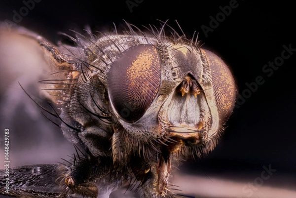 Obraz cabeza de mosca en primer plano en macro extremo