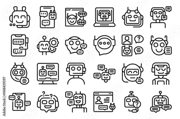 Fototapeta Chatbot icons tech support friendly faces