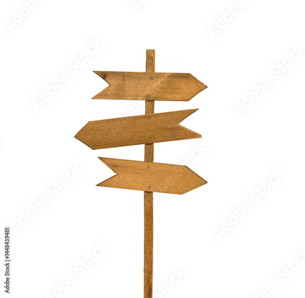 Obraz Set of wooden directional signposts isolated on white background with clipping path. Design element. Collection of direction signs.