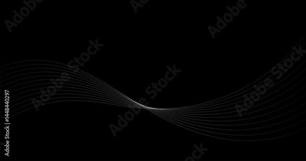 Fototapeta black Abstract background with dynamic waves of particle dots . Vector illustration