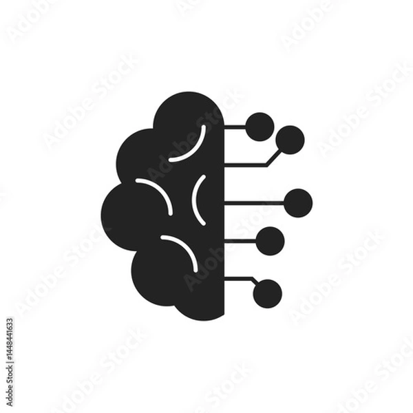Fototapeta Isolated outlined black illustration of half brain with neural circuits digital. Vector icon in flat style