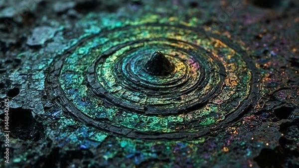 Obraz Fractured obsidian texture with swirling colors; rings emanating from a central point, unsettling energy.