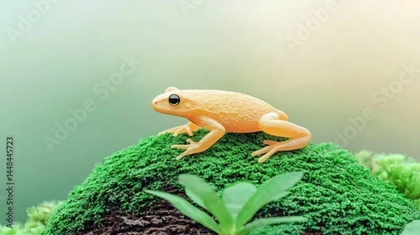 Fototapeta Vibrant Yellow Frog on Green Mossy Surface in Nature