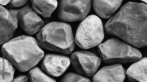 Obraz Close-up of a pile of gray natural stones with a rough texture arranged tightly together. Ideal for backgrounds, construction themes, or nature-inspired design.