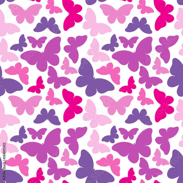 Fototapeta Butterfly seamless vector background in shapes of pink. Simple butterflies summer pattern