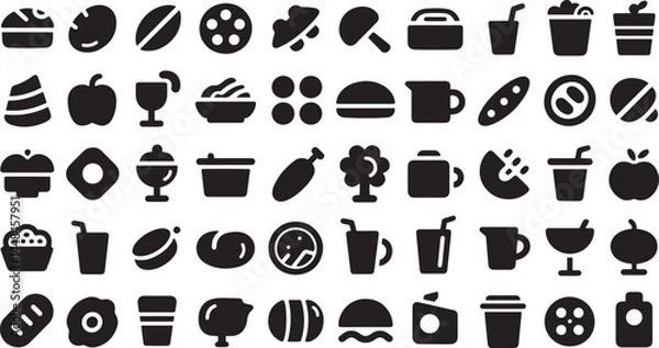 Fototapeta Food & Drink Icons design clean and uniform in style, with a black design and transparent background 