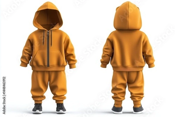 Fototapeta A cheerful yellow sweatsuit, hooded top & pants, perfect for children's active wear. Comfortable and stylish outfit for playtime & everyday.
