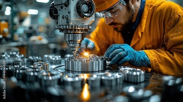 Fototapeta  Skilled Worker Operates Advanced Machinery in a Modern Factory Setting