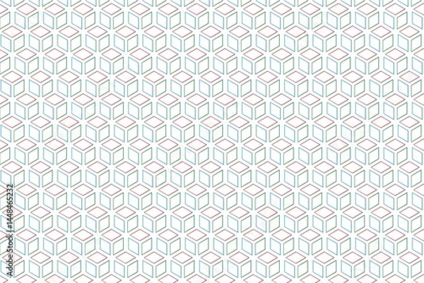 Fototapeta Seamless Isometric Cube Pattern In Red, Green, And Blue Lines, Creating A 3D Optical Illusion Effect. Perfect For Modern Digital Art, Backgrounds, Abstract Design, Textiles, Wrapping And Web Graphics.
