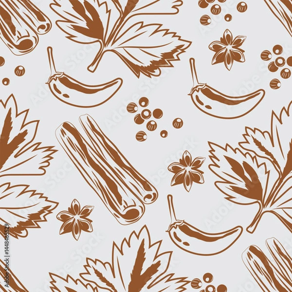 Obraz seamless pattern spices onion celery cinnamon and chilli