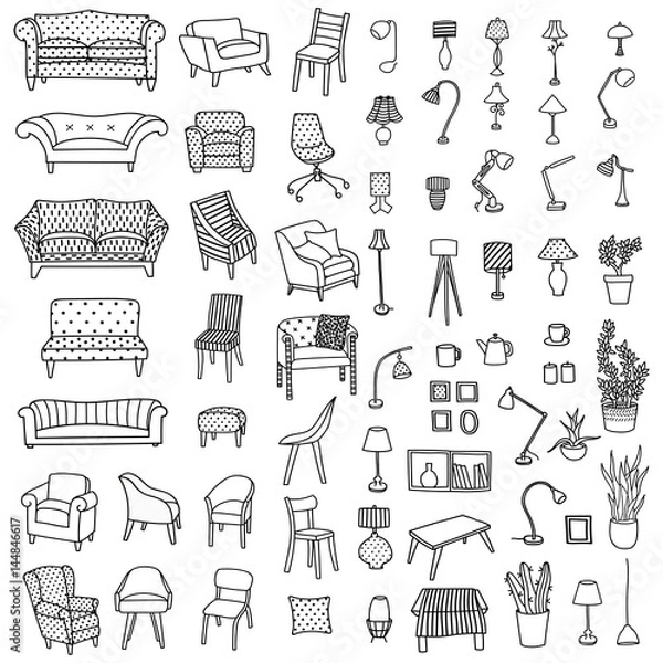Obraz Vector set of hand-drawn furniture