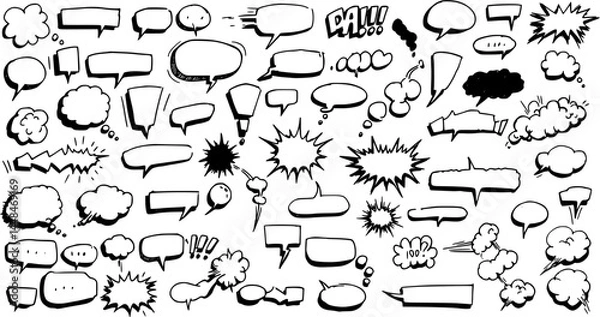 Obraz Hand-Drawn Comic Speech Bubbles Thoughts and Explosions Set