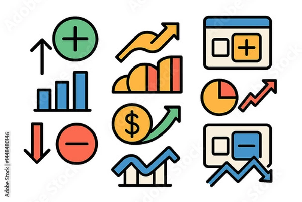 Fototapeta Increase and decrease related icons: thin vector icon set, black and white kit’ becomes ‘Thin vector icon set for increase and decrease, available in black and white