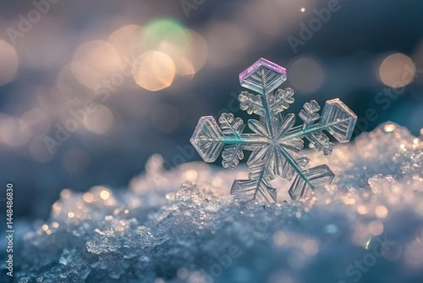 Fototapeta Delicate Snowflake Resting on Sparkling Winter Snow