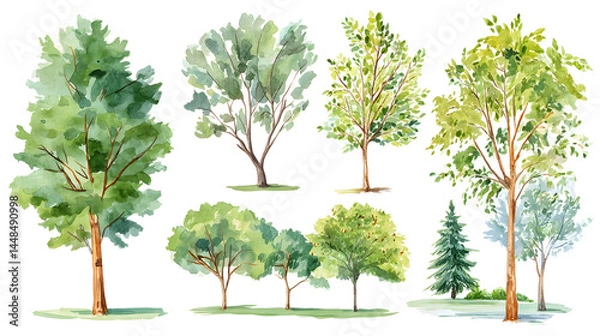 Fototapeta Watercolor Tree elevation view– Isolated on White