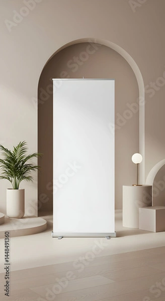 Fototapeta Blank Retractable Banner Stand Mockup Perfect for showcasing your brand design and marketing materials easily customizable for any event or campaign