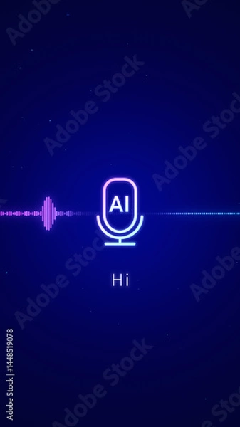Fototapeta Smart AI voice recognition personal assistant technology concept, artificial intelligence chat app screen, deep learning text to speech generated, automated virtual business customer service support