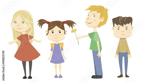 Obraz Set of vector cartoon cute funny children isolated on white background