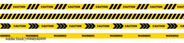 Fototapeta caution warning tape set: designed for industrial safety, roadwork, construction, and hazard zones. Vector illustration.
