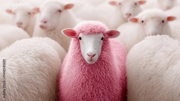 Fototapeta Stand Out in the Crowd Disruptive Pink Sheep Metaphor for Innovative Branding, Unique Marketing Strategies and Digital Transformation Concepts