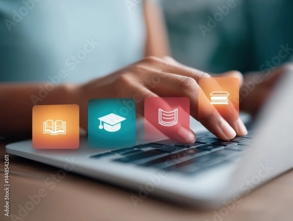 Fototapeta Immersive Digital Learning Next-Gen Remote Education Interface with Interactive Knowledge Platform for Millennial Professionals Embracing Skill-Based Online Development