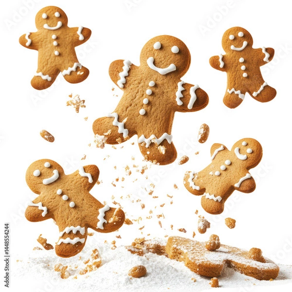 Fototapeta Gingerbread Cookies Dropping Mid Air  isolated on a transparent background