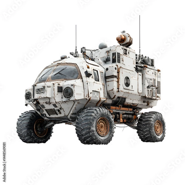 Fototapeta Futuristic Off-Road Vehicle White and Rusty Design Sci-Fi Explorer