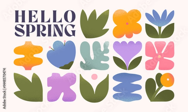 Fototapeta Spring artistic illustration with abstract flowers and plants.Banner template with modern floral elements.Seasonal background for holidays prints,invitations,offers,covers,greetings,branding