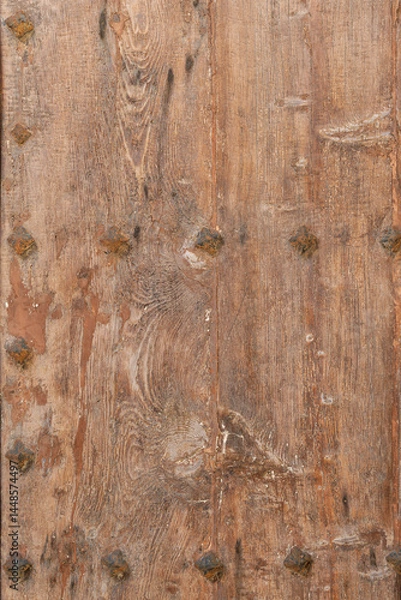 Obraz Detailed wooden wall texture with rusted metal accents, ideal for use in website backgrounds, print design, or historical renovation mood boards.