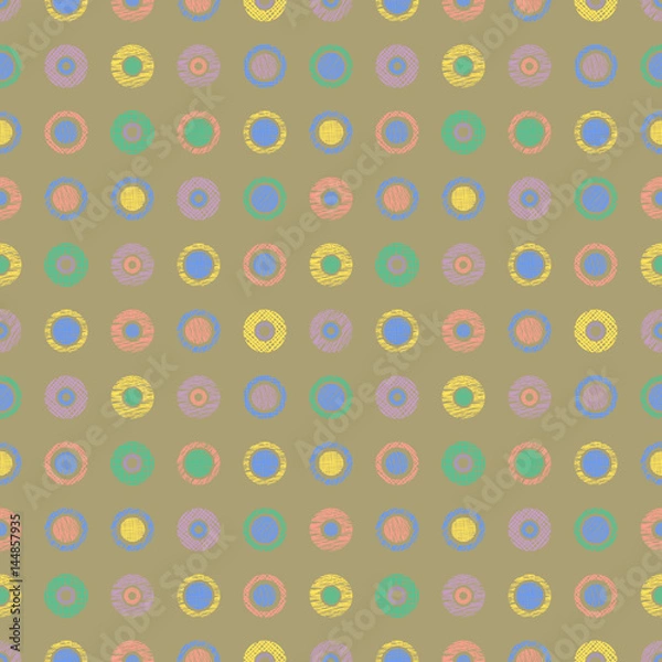 Fototapeta Seamless vector geometrical pattern with circles pastel endless background with hand drawn textured geometric figures. Graphic illustration, print for wrapping, background, cover, surface