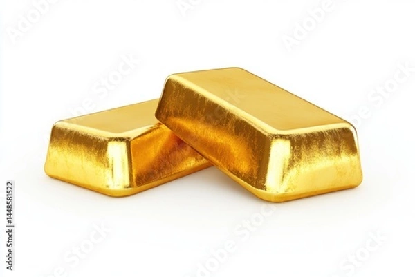 Fototapeta Two shiny gold bars stacked on white background on transparent background