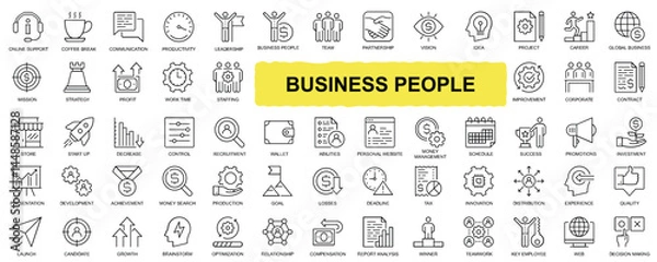 Fototapeta Set of Business People, Human Resources, and Office Management – Editable Vector Icons Collection