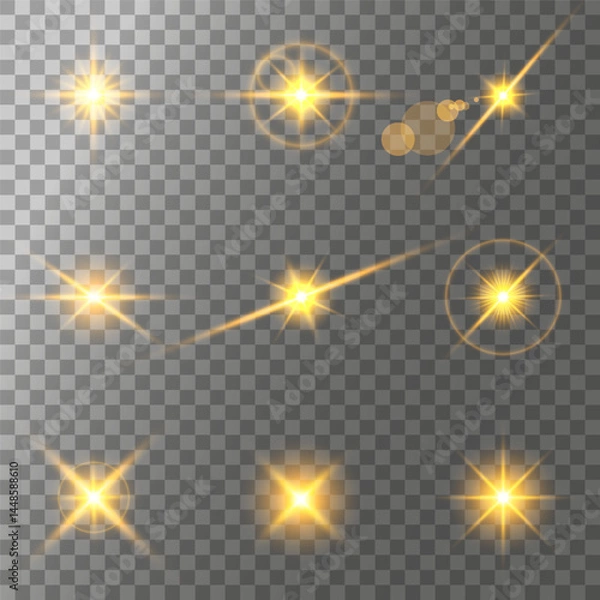 Fototapeta Lens Flare, light glow effect. sun or realistic shining star with backlight effect. bokeh glitter and sparkles or sparkles on transparent background.