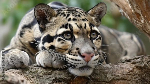 Fototapeta Clouded Leopard Portrait: Resting on a Branch