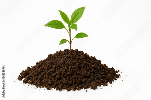 Obraz Young Green Plant Growing in Soil on White Background – Minimal Nature Concept