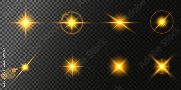 Fototapeta Lens Flare, light glow effect. sun or realistic shining star with backlight effect. bokeh glitter and sparkles or sparkles on transparent background.
