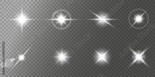 Fototapeta Lens Flare, light glow effect. sun or realistic shining star with backlight effect. bokeh glitter and sparkles or sparkles on transparent background.