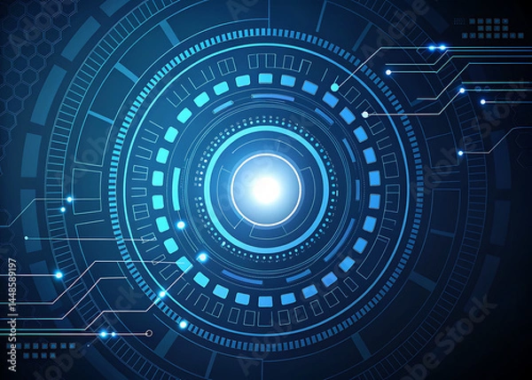 Fototapeta Digital padlock illustration featuring binary code and futuristic circles against a blue and white background: cybersecurity concept