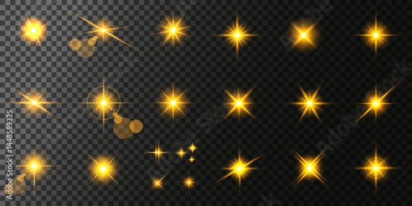 Fototapeta Lens Flare, light glow effect. sun or realistic shining star with backlight effect. bokeh glitter and sparkles or sparkles on transparent background.