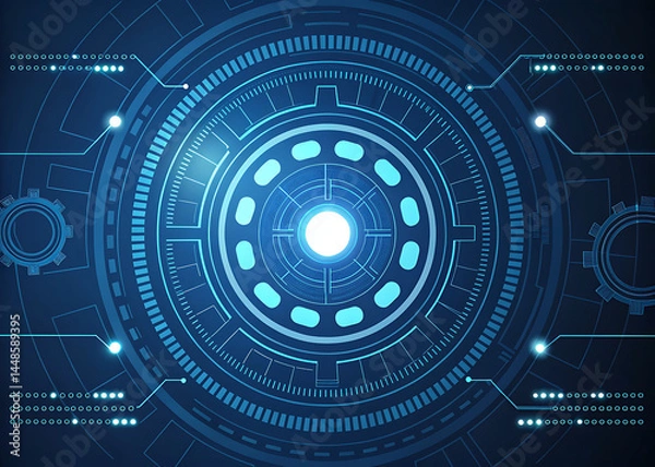 Fototapeta Digital padlock illustration featuring binary code and futuristic circles against a blue and white background: cybersecurity concept