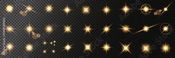 Fototapeta Lens Flare, light glow effect. sun or realistic shining star with backlight effect. bokeh glitter and sparkles or sparkles on transparent background.