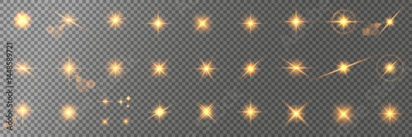 Fototapeta Lens Flare, light glow effect. sun or realistic shining star with backlight effect. bokeh glitter and sparkles or sparkles on transparent background.